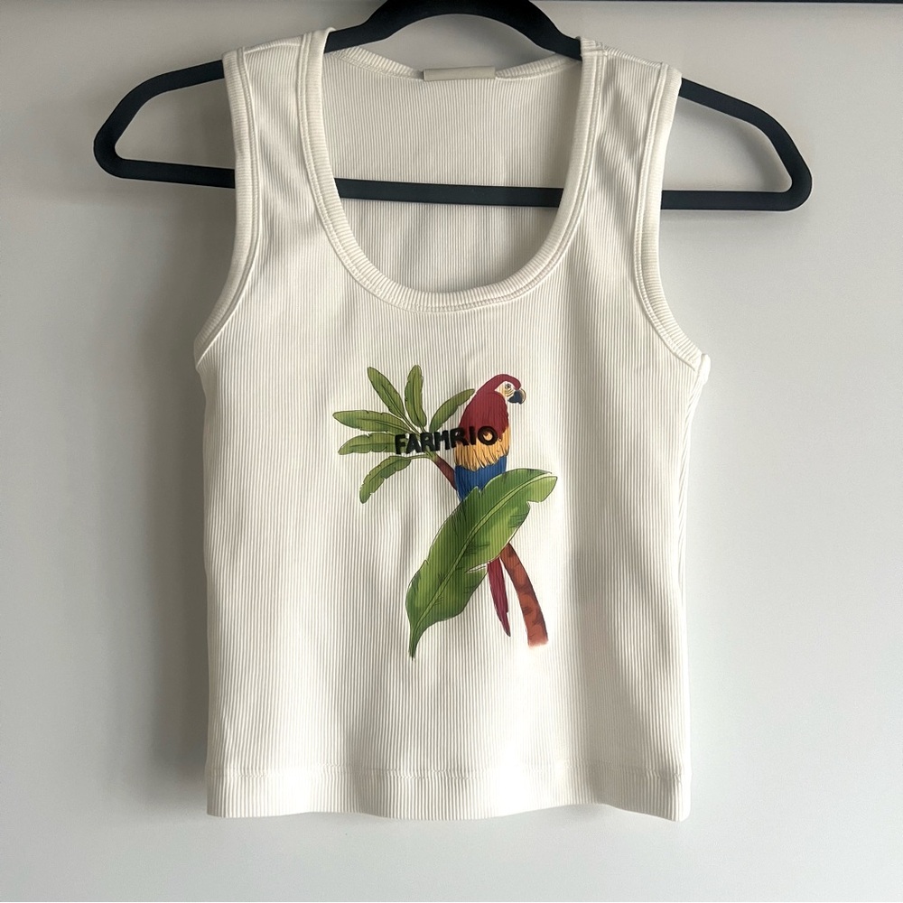 FARM Rio Embroidered Off-White Macaw Printed Tank Top Size Small NWT - Picture 11 of 16